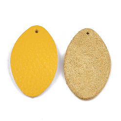 Gold Eco-Friendly Cowhide Pendants, Oval, Gold, 35x21x1.5mm, Hole: 1.5mm