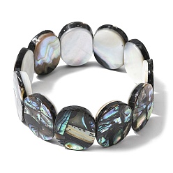 Oval Браслеты из натуральных бусин пауа из натурального морского ушка для женщин, овальные, внутренний диаметр: 2-3/8 дюйм (6.1 см), шириной 26 мм 