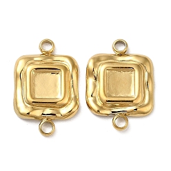 Real 18K Gold Plated 304 Stainless Steel Cabochon Connector Settings, Square Charm, Real 18K Gold Plated, Tray: 4x4mm, 15x10x2mm, Hole: 1.5mm
