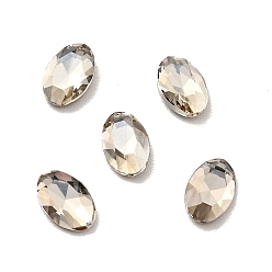 Satin K9 Glass Rhinestone Cabochons, Flat Back & Back Plated, Faceted, Oval, Satin, 6x4x2mm