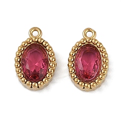 Светло-Вишневый Ионное покрытие (ip) 304 подвески из нержавеющей стали с микропаве из кубического циркония, реальный 18 k позолоченный, овальный шарм, светло-вишневый, 10.5x6.5x3 мм, отверстие : 0.8 мм