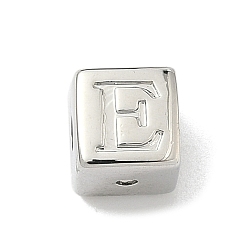 Letter E Латунные бусины, без кадмия и без свинца, долговечный, стойки покрытие, кубические, платина, Письмо E, 6x6x6 мм, отверстие : 1.8 мм