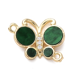 Темно-Зеленый Подвески-бабочки из латуни с микропаве из прозрачного кубического циркония, cmолой, реальный 18 k позолоченный, долговечный, без кадмия и без свинца, стойки покрытие, темно-зеленый, 14x17.5x3.5 мм, отверстие : 1.2 мм