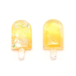 Gold Transparente Harzcabochons, mit Glitzerpulver, Eis, Gold, 33x16x7.5 mm