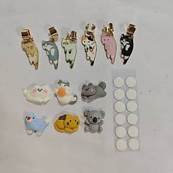 Mixed Color Cat Alloy Enamel Pendant Decorations for Stethoscope Ornaments, with Resin Cabochons and Sticker, Mixed Color, 40mm
