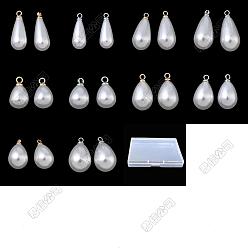 Platine & Or Pendentifs en perles en plastique ABS, charme de larme, avec boucle en alliage, platine et d'or, 17.5~22x7.5~13mm, Trou: 1.6mm, 100 pièces 10 styles