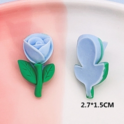 Sky Blue Opaque Resin Cabochons, for Hair Accessories, Rose, Sky Blue, 27x15mm