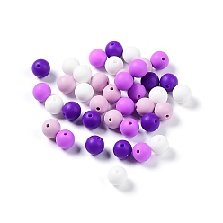 Blue Violet Round Food Grade Eco-Friendly Silicone Focal Beads, Chewing Beads For Teethers, DIY Nursing Necklaces Making, Blue Violet, 12mm, Hole: 2.5mm, 4 colors, 10pcs/color, 40pcs/bag