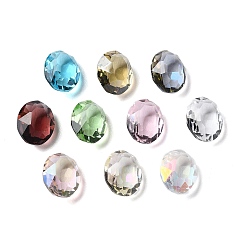 Mixed Color Transparent Glass Rhinestone Cabochons, Faceted, Pointed Back, Oval, Mixed Color, 10x8x5mm