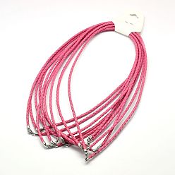 Hot Pink Braided Leather Cords, for Necklace Making, with Brass Lobster Clasps, Hot Pink, 21 inch, 3mm