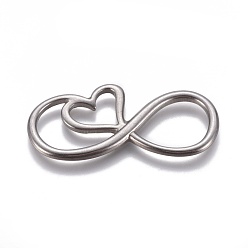 Stainless Steel Color 304 Stainless Steel Pendants/Links, Infinity with Heart, Stainless Steel Color, 40x19x2.5mm