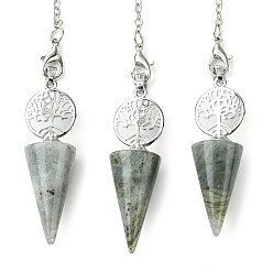 Лабрадорита Биолокационный маятник с конусом из натурального лабрадорита, большие подвески, с древом жизни, покрытие стойки, фурнитура из латуни с платиновым покрытием, без кадмия и без свинца, 220~240 мм, отверстие : 1.5~2 мм