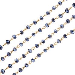 Noir Chaînes de perles de verre rondelles faites main pour colliers fabrication de bracelets, avec épingle à œil en fer doré, non soudée, noir, 39.3 pouce, perles de verre: 6x4 mm