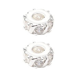 Посеребрённый Латунные микро проложить кубического циркония бусы, плоско-круглые, 925 серебро покрытием, 7x3 мм, отверстие : 2.5 мм