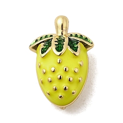 Желтый Латунь эмаль подвески, клубничное очарование, долговечный, без кадмия и без свинца, реальный 18 k позолоченный, желтые, 16x11x7 мм, отверстие : 1.2 мм