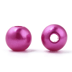 Magenta Spray Painted ABS Plastic Imitation Pearl Beads, Round, Magenta, 6x5.5mm, Hole: 1.8mm, about 4540 pcs/500g