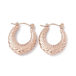 Rose Gold 304 Stainless Steel Wheat Ring Thick Hoop Earrings for Women, Rose Gold, 23.5x19x3.7mm, Pin: 0.7mm