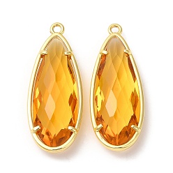 Gold Transparent Resin Pendants, Faceted Teardrop Charms with Rack Plating Real 18K Gold Plated Brass Findings, Cadmium Free & Lead Free, Long-Lasting Plated, Gold, 36.5x14x7.5mm, Hole: 1.8mm