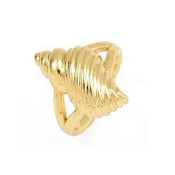 Другие Латунные кольца-манжеты для женщин, без кадмия и без свинца, стойки покрытие, долговечный, реальный 18 k позолоченный, форма раковины, 21x13 мм, внутренний диаметр: регулируемый