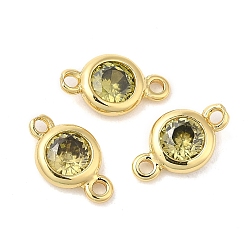 Зеленый лайм Шармы-соединители из латуни с паве из кубического циркония, реальный 18 k позолоченный, долговечный, плоско-круглые, зеленый лайм, 5x2 мм, отверстие : 1 мм