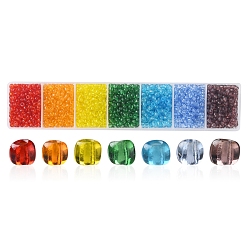 Mixed Color 1561Pcs 7 Colors 8/0 Transparent Glass Seed Beads, Round, Mixed Color, 3mm, Hole: 1mm, 223Pcs/color