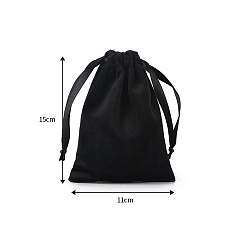 Black Velvet Pouches, Drawstring Bags, Gift Bag, Rectangle, Black, 15x11cm