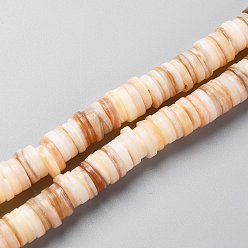 Jaune Eau douce naturelle de coquillage perles brins, Plat rond / disque, perles heishi, jaune, 8~8.5x1.5~2.5mm, Trou: 1mm, Environ 190 pcs/chapelet, 15.35 pouce (39 cm)