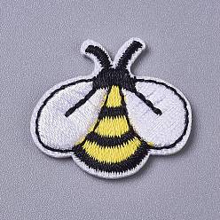 Yellow Computerized Embroidery Cloth Iron on/Sew on Patches, Costume Accessories, Appliques, Bees, Yellow, 25.5x28.5x1.5mm