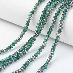 Dark Cyan Electroplate Transparent Glass Beads Strands, Half Rose Gold Plated, Faceted, Rondelle, Dark Cyan, 3.5x3mm, Hole: 0.4mm, about 123~127pcs/strand, 13.7~14.1 inch(35~36cm)