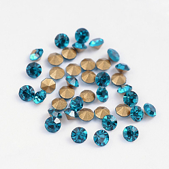 Blue Zircon Back Plated Grade A Diamond Glass Pointed Rhinestone, Blue Zircon, 4.9~5mm, about 720pcs/bag