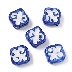 Синий Фарфоровые бусины ручной работы, квадратный, яркие глазированный фарфор, синие, 19~19.5x19~19.5x7.5~8 мм, отверстие : 2 мм