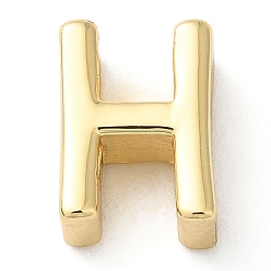 Letter H Rack Plating Brass Slide Charms, Cadmium Free & Lead Free, Real 18K Gold Plated, Letter, Letter H, 7.5x5.5x3.5mm, Hole: 1.5mm