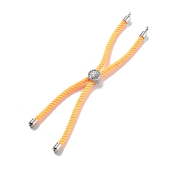 Светло-Коралловый Серебряные браслеты из витого нейлонового шнура, Изготовление браслета из звеньев для подвески-коннектора, с долговечным платиновым латунным наконечником шнура и сплавом «древо жизни», свет коралловый, 8-3/4~8-7/8 дюйм (22.2~22.6 см), отверстие : 2 мм