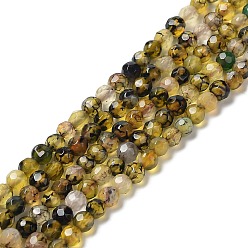 Olive Natural Agate Beads Strands, Faceted Round, Dyed & Heated, Olive, 3.7~4x3.9~4.3mm, Hole: 0.8mm, about 89~93pcs/strand, 13.98''(35.5cm)