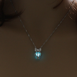 Owl Luminous Alloy Pendants, Necklace, Halloween Theme, Owl, 17.72 inch(45cm)