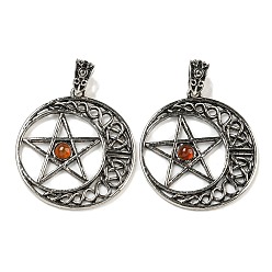 Красный Агат Природные сердолик подвески, Антикварная серебряная стойка с покрытием из сплава с полой луной и подвесками в виде звезд, без свинца и без кадмия, 36x33x4 мм, отверстие : 4x6 мм