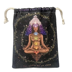 Others Canvas Cloth Packing Pouches, Drawstring Bags, Rectangle, Chakra Theme, 15~18x13~14cm