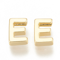 Letter E Brass Charms, Nickel Free, Real 18K Gold Plated, Letter.E, 7~8.5x4~7.5x2mm, Hole: 1mm