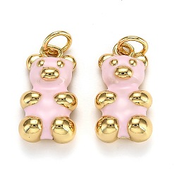 Pink Real 18K Gold Plated Brass Pendants, with Enamel and Jump Rings, Long-Lasting Plated, Bear, Pink, 17.5x9x5mm, Jump Ring: 5x1mm, 3mm Inner Diameter