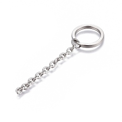Stainless Steel Color 304 Stainless Steel Split Key Ring Clasps, For Keychain Making, with Extended Cable Chains, Stainless Steel Color, 74.5mm, Ring: 20x2.4mm