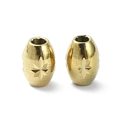 Real 18K Gold Plated Ion Plating(IP) 316 Stainless Steel Beads, Oval with Star, Real 18K Gold Plated, 7x5mm, Hole: 2mm