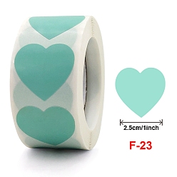 Pale Turquoise Stickers Roll, Round Paper Heart Pattern Adhesive Labels, Decorative Sealing Stickers for  Gifts, Party, Pale Turquoise, 25mm, 500pcs/roll