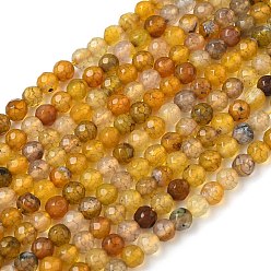 (932FM) Темно-синий аква-матовый с подкладкой Природный агат бисер нитей, граненые, круглые, окрашенная и подогревом, темно-золотистые, 4 мм, отверстие : 0.8 мм, около 88~94 шт / нитка, 14.5 дюйм