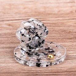 Tourmalinated Quartz Resin Paw Print Mobile Phone Holder, with Natural Tourmalinated Quartz Chips inside for Home Office Decorations, 80x58mm