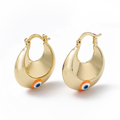 Темно-Оранжевый Толстые серьги-кольца с эмалью от сглаза, настоящие позолоченные украшения из латуни для женщин, темно-оранжевый, 18 мм, штифты : 27x23x9 мм