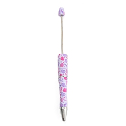 Colorful Valentine's Day Theme Heart Pattern Plastic with Iron Ball-Point Pen, Beadable Pen, for DIY Personalized Pen with Jewelry Beads, Colorful, 147x11.5mm