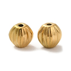 Real 18K Gold Plated 304 Stainless Steel Corrugated Beads, Flat Round, Real 18K Gold Plated, 8x6mm, Hole: 1.5mm