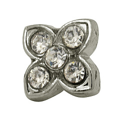Платина Коннекторы из цинкового сплава, горный хрусталь и два отверстия, цветок, платиновый цвет, 12.7x6.7 мм, отверстие : 2 мм.
