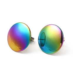 Rainbow Color Ионное покрытие (ip) 304 плоские круглые серьги-гвоздики из нержавеющей стали для женщин, Радуга цветов, 15 мм, штифты : 0.8 мм