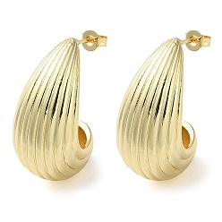 Real 18K Gold Plated Teardrop Brass Stud Earrings for Women, Long-Lasting Plated, Lead Free & Cadmium Free, Real 18K Gold Plated, 28x14mm